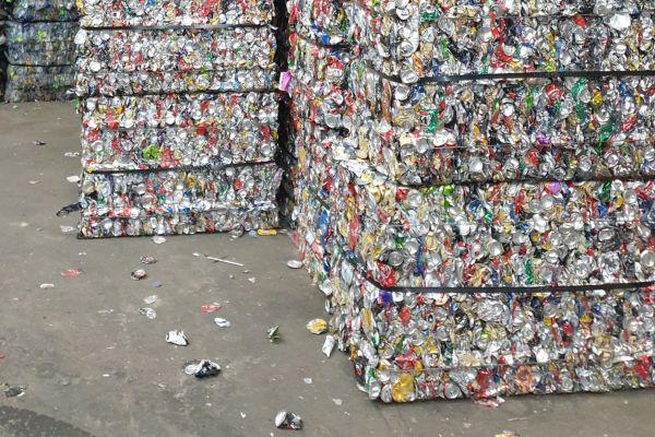 Aluminum can bales ready to be recycled